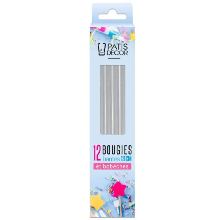 Cerf Dellier 12 bougies argentées hautes 13 cm Hot