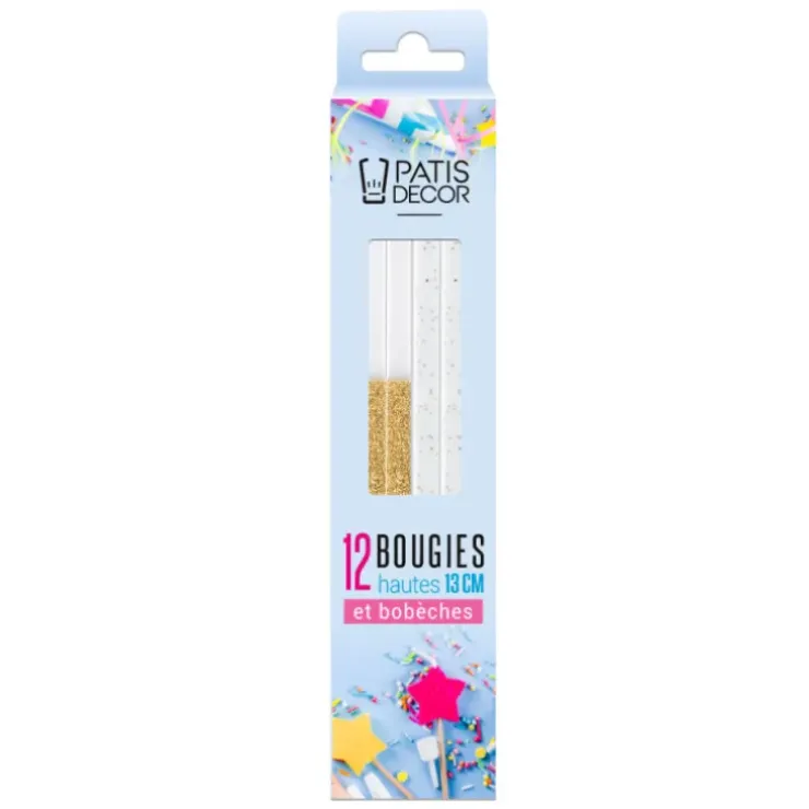 Cerf Dellier 12 bougies bicolores dorées hautes 13 cm Outlet