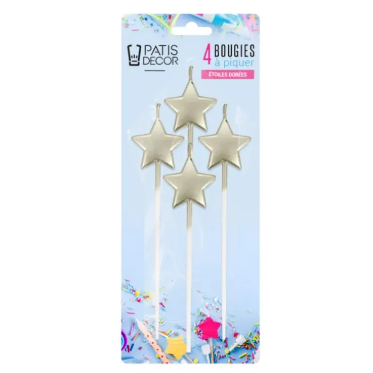 Cerf Dellier 4 bougies étoiles à piquer dorées Best