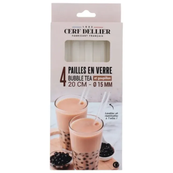 Cerf Dellier 4 pailles en verre bubble tea et goupillon 20 cm - Ø 15 mm Best
