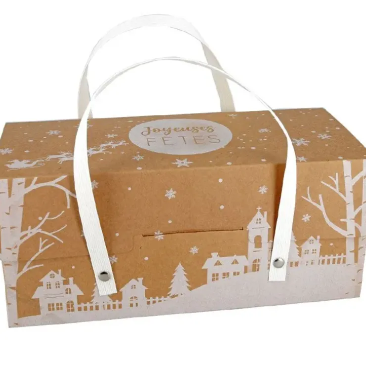 Cerf Dellier Boîte à bûche kraft à poignées décor village (x12) Best