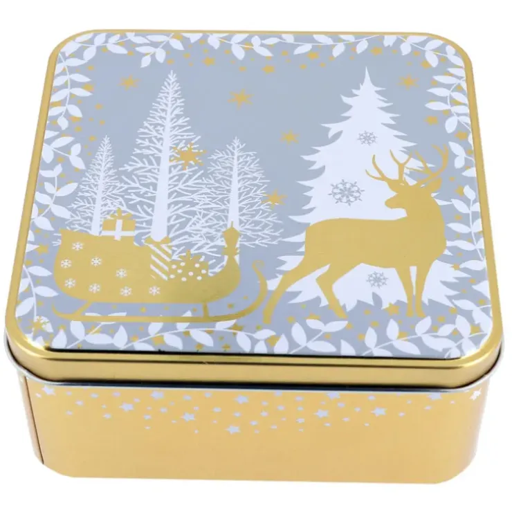 Cerf Dellier Boîte à biscuits de Noël dorée en métal Best