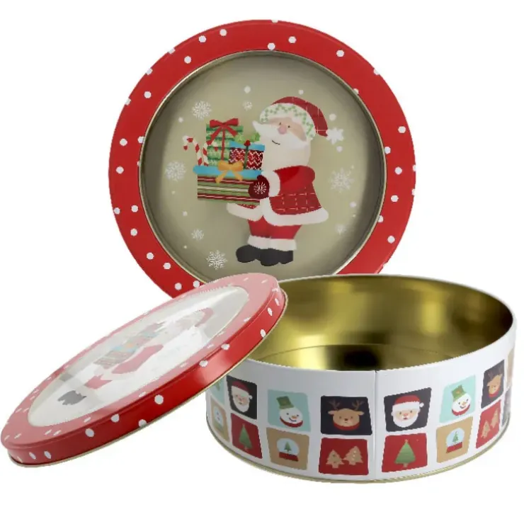 Cerf Dellier Boîte ronde à biscuits de Noël bonhomme de neige en métal - Ø 22,7 cm Sale