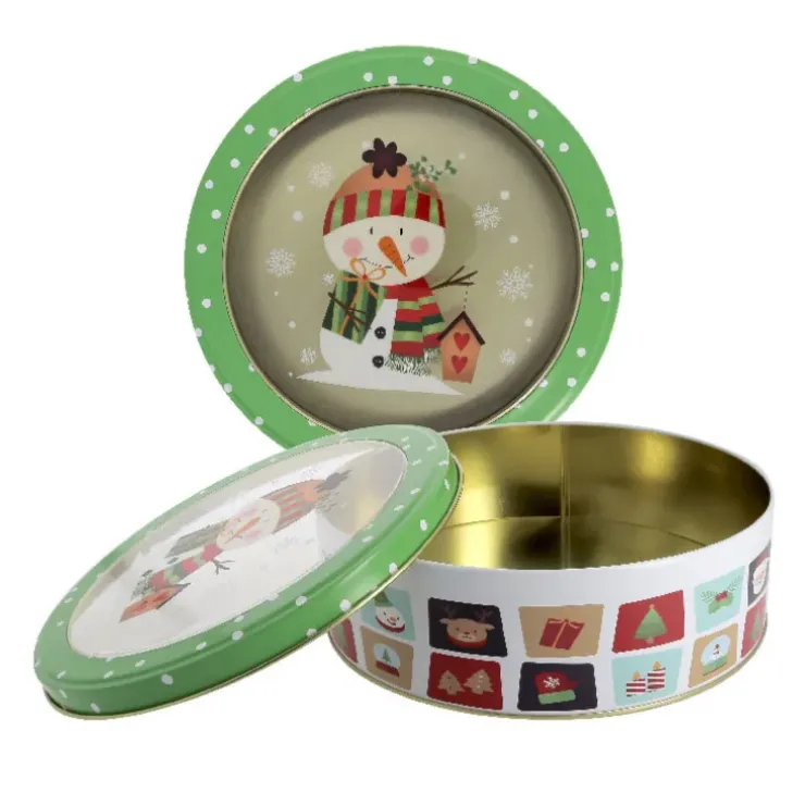 Cerf Dellier Boîte ronde à biscuits de Noël bonhomme de neige en métal - Ø 20,6 cm