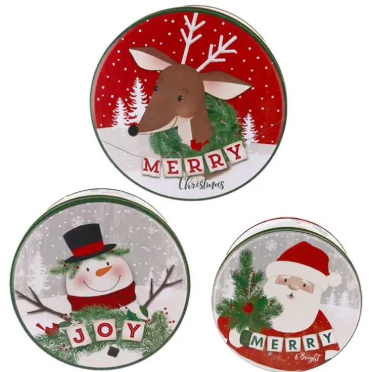 Cerf Dellier Boîtes à biscuits de Noël rondes x 3 motifs assortis Hot