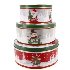 Cerf Dellier Boîtes à biscuits de Noël rondes x 3 motifs assortis Hot