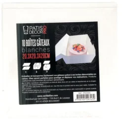 Cerf Dellier Boîtes pâtissières blanches 25x25 cm Hauteur 20 cm (x 10) Hot