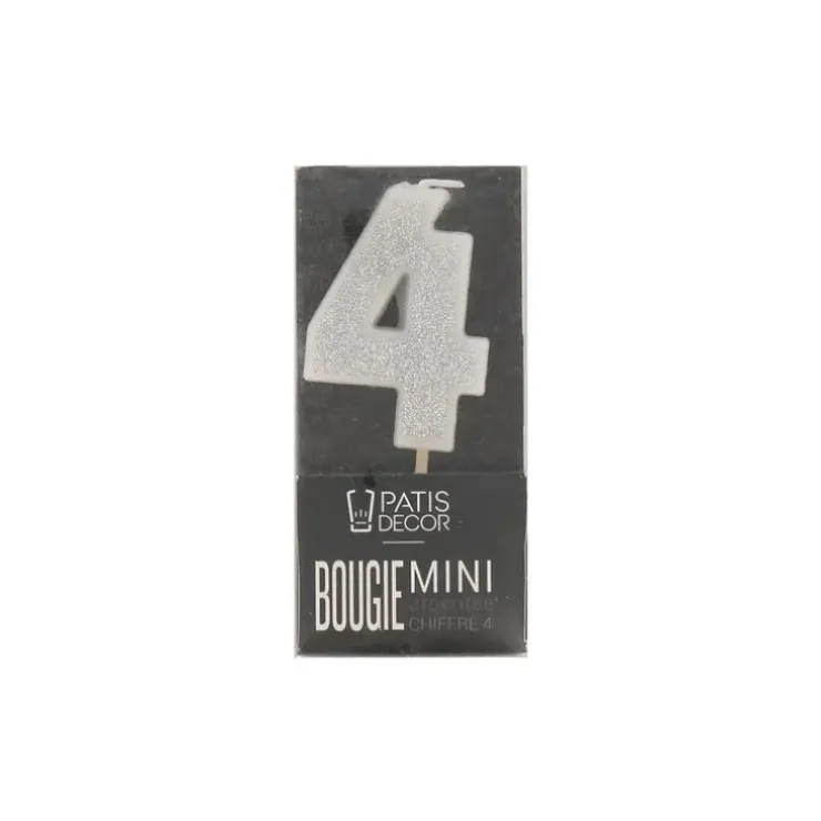 Cerf Dellier Bougie argentée pailletée chiffre 4