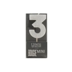 Cerf Dellier Bougie argentée pailletée chiffre 3 Outlet