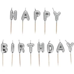 Cerf Dellier Bougies à piquer "Happy Birthday" argentées