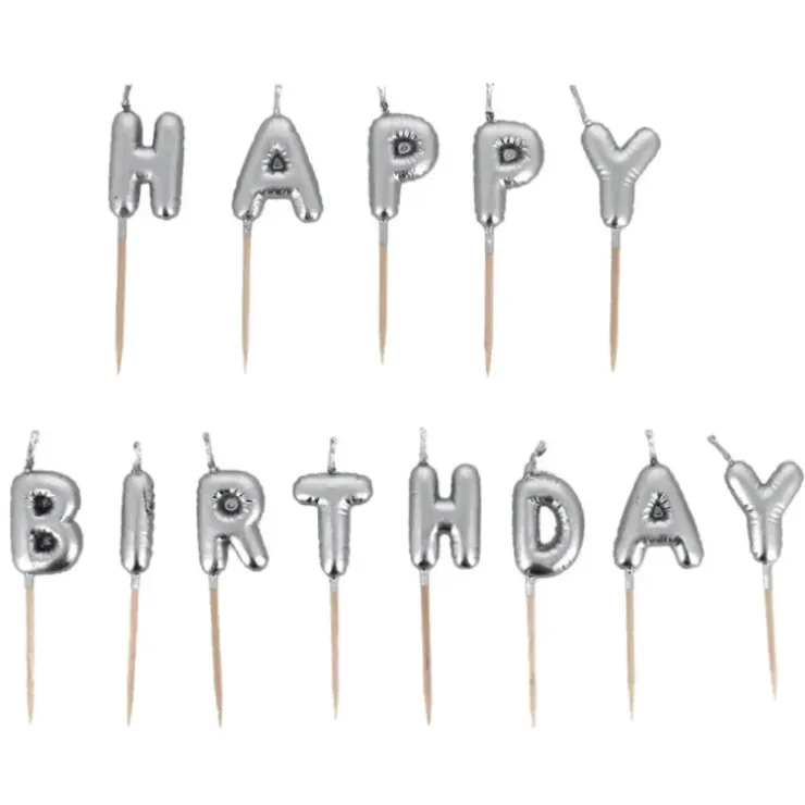 Cerf Dellier Bougies à piquer "Happy Birthday" argentées