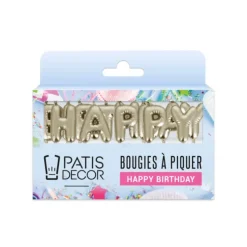 Cerf Dellier Bougies à piquer "Happy Birthday" dorées Hot
