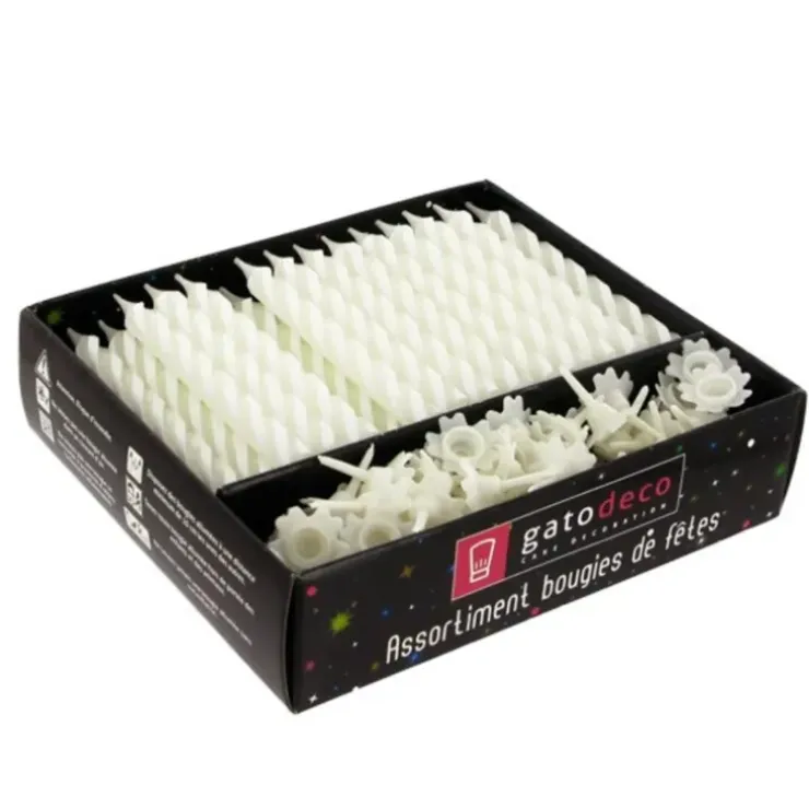 Cerf Dellier Bougies torsadées 8 cm et bobèches blanches (x 70) New