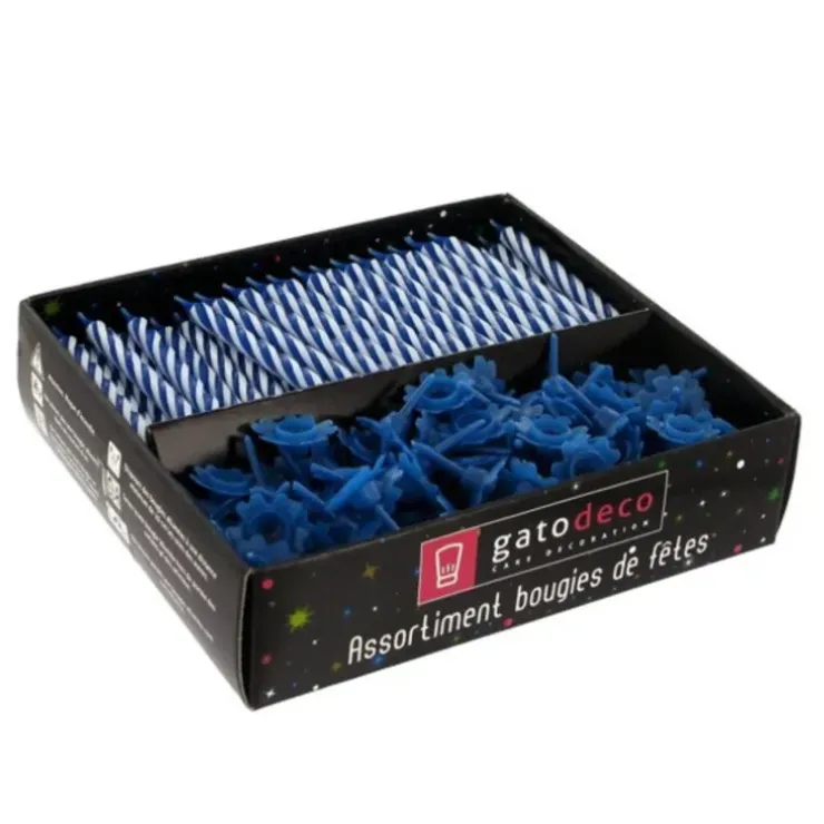 Cerf Dellier Bougies torsadées 6 cm et bobèches bleues (par 125)