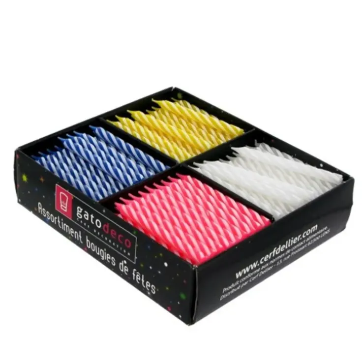 Cerf Dellier Bougies torsadées 6 cm fines assorties (x 250) New