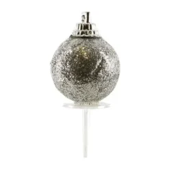 Cerf Dellier Boules de Noël argentées paillettes sur pique (x50)