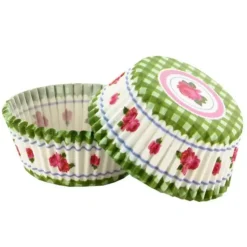 Cerf Dellier Caissettes cupcakes "Vichy vert, décor rose" (x50) Outlet