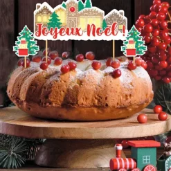 Cerf Dellier Cake topper assortis "Joyeux Noël" thème village de noël Clearance