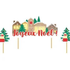 Cerf Dellier Cake topper assortis "Joyeux Noël" thème village de noël Clearance