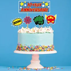 Cerf Dellier Cake topper assortis "Joyeux anniversaire" thème Super-héros Online