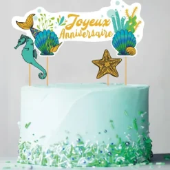 Cerf Dellier Cake topper assortis "Joyeux anniversaire" thème Sirène Clearance