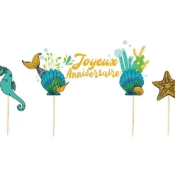 Cerf Dellier Cake topper assortis "Joyeux anniversaire" thème Sirène Clearance