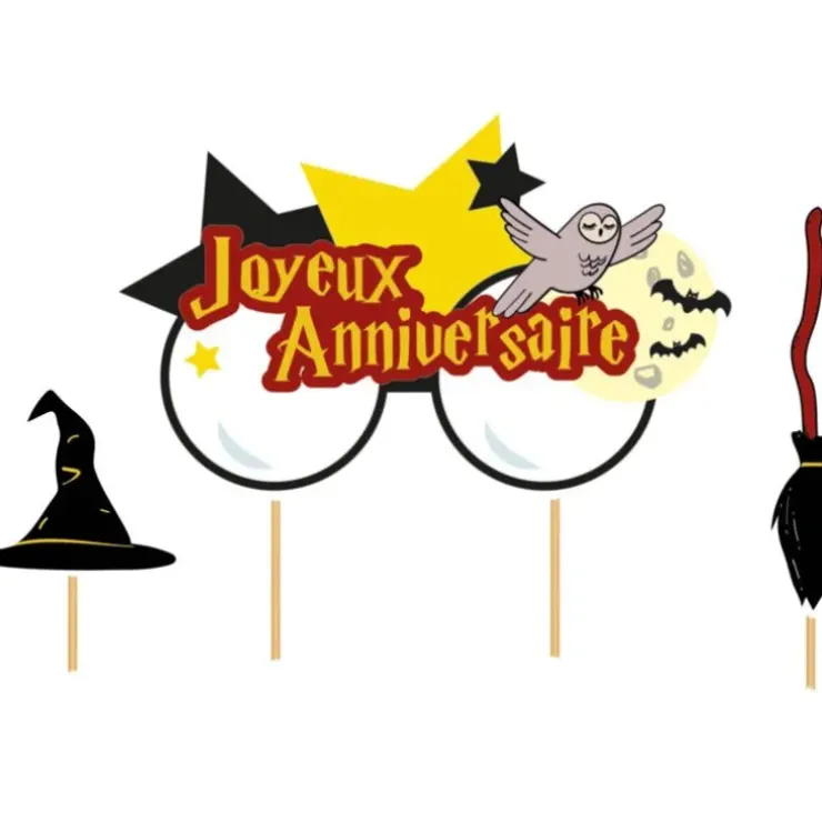 Cerf Dellier Cake topper assortis "Joyeux anniversaire" thème Sorciers