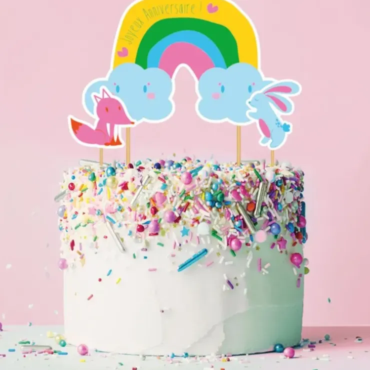Cerf Dellier Cake topper assortis "Joyeux anniversaire" thème Arc-en-ciel Clearance