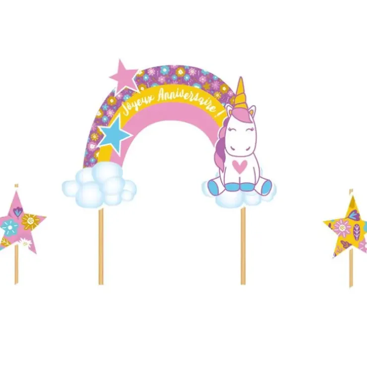 Cerf Dellier Cake topper assortis "Joyeux anniversaire" thème Licorne