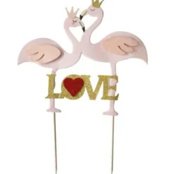 Cerf Dellier Cake topper flamants roses Love