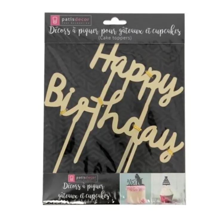 Cerf Dellier Cake Topper Happy Birthday doré Best