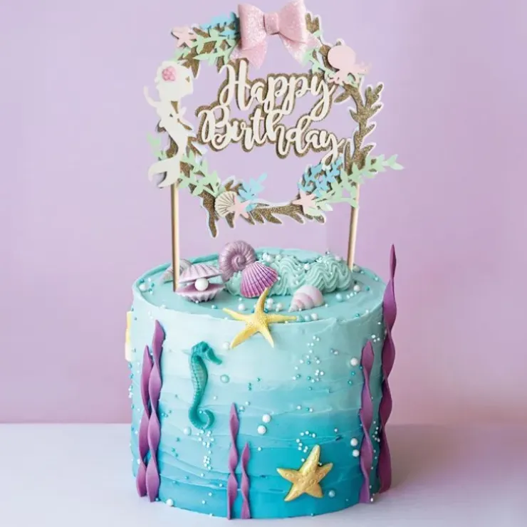 Cerf Dellier Cake topper "Happy birthday" thème sirène Clearance