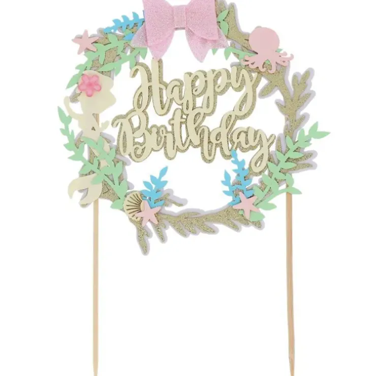 Cerf Dellier Cake topper "Happy birthday" thème sirène Clearance