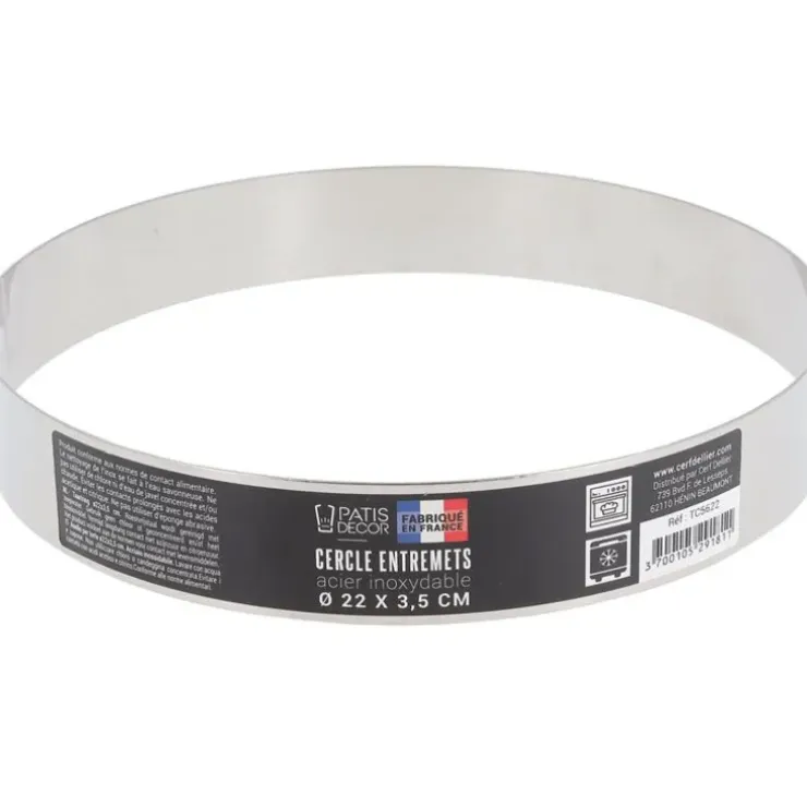 Cerf Dellier Cercle à entremets inox H 3,5 cm Ø 22 cm New