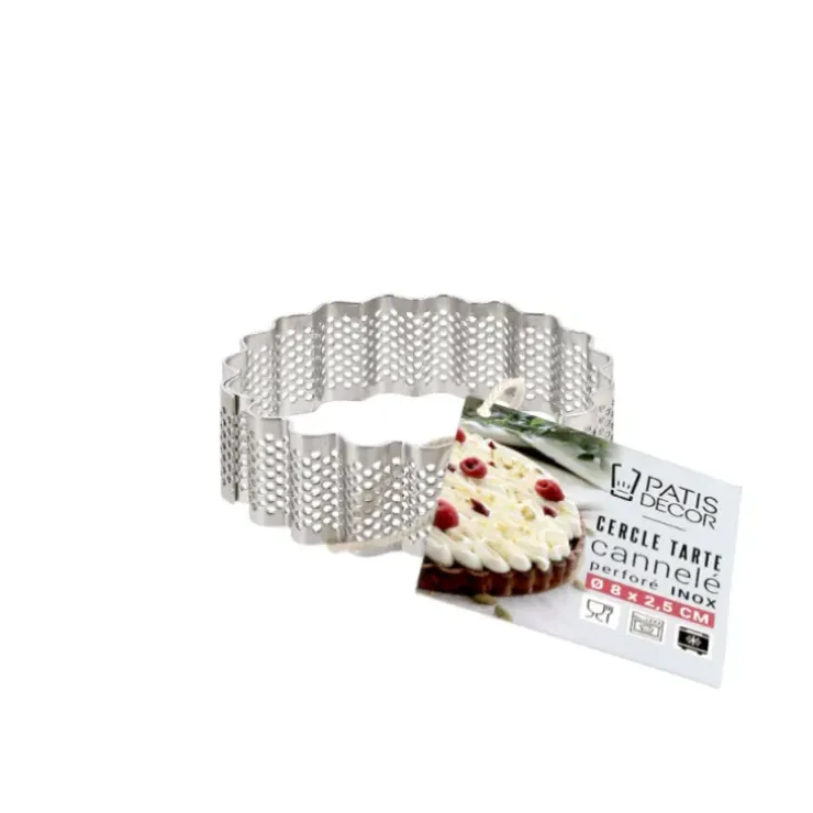 Cerf Dellier Cercle à tarte cannelé perforé inox H 2,5 cm Ø 8 cm Online