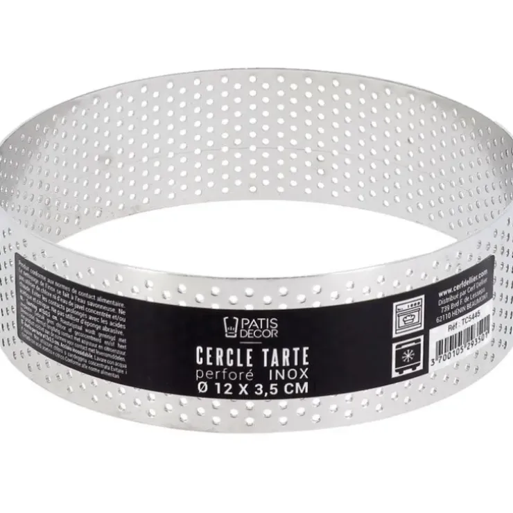 Cerf Dellier Cercle à tarte perforé inox H 3,5 cm Ø 12 cm
