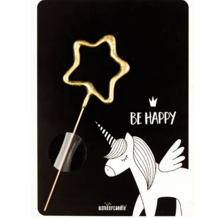 Cerf Dellier Cierge magique étoile doré + carte licorne Be Happy Outlet