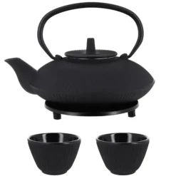 Cerf Dellier Coffret théière + tasses à rayures en fer noir - 800 ml Discount