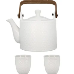 Cerf Dellier Coffret théière + tasses en céramique blanche - 900 ml New