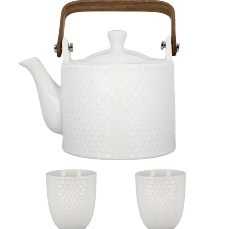 Cerf Dellier Coffret théière + tasses en céramique blanche - 900 ml New