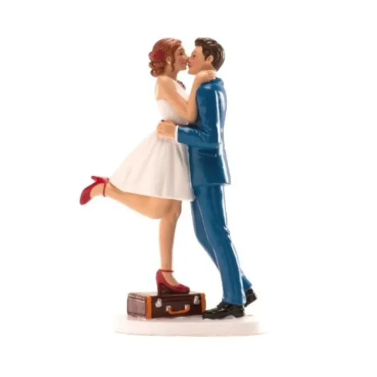 Cerf Dellier Couple mariés enlacés avec valise 16 cm Outlet