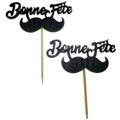 Cerf Dellier Cupcake Toppers Moustache "Bonne Fête Papa" (x 2) New