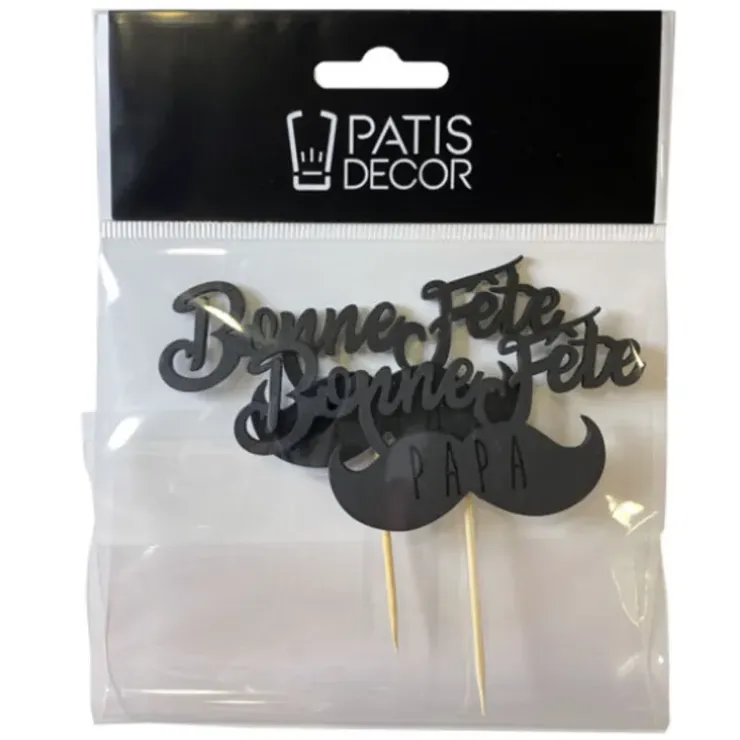 Cerf Dellier Cupcake Toppers Moustache "Bonne Fête Papa" (x 2) New