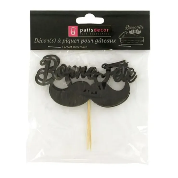 Cerf Dellier Cupcake Toppers Moustache "Bonne Fête" (x 2) Best