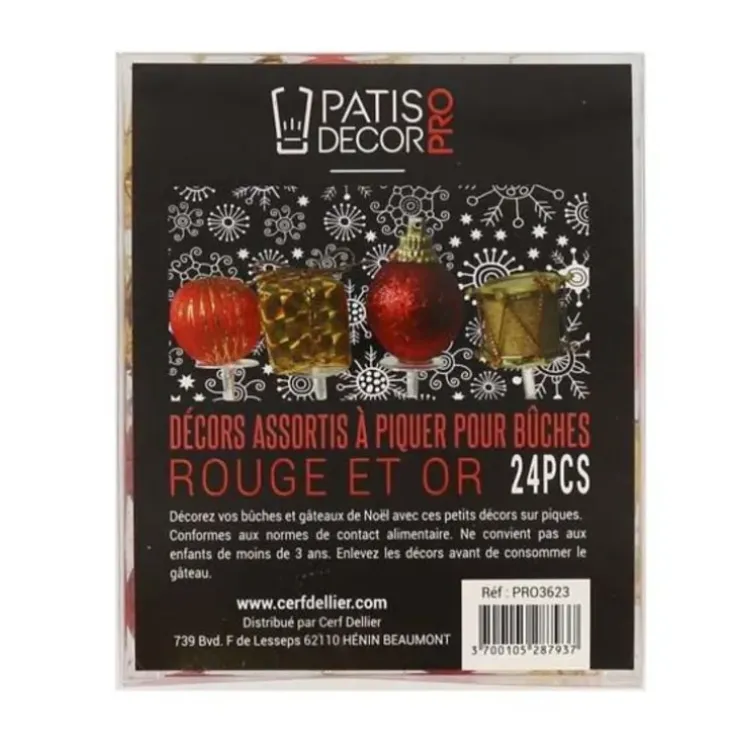 Cerf Dellier Décors assortis rouge argent à piquer sur bûches (x24) Best