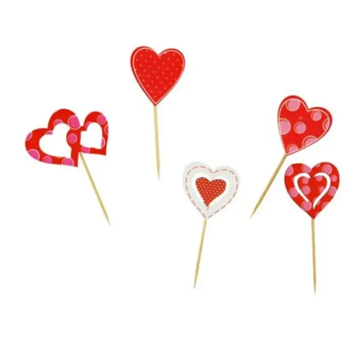 Cerf Dellier Décors coeurs sur pique en bois (x10) Best