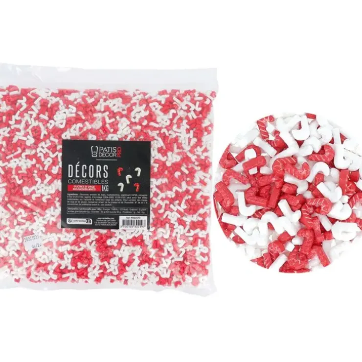 Cerf Dellier Décors comestibles sucres d'orge rouges et blancs 1 kg