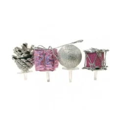Cerf Dellier Décors de Noël assortis rose argent sur pique (x4) Sale