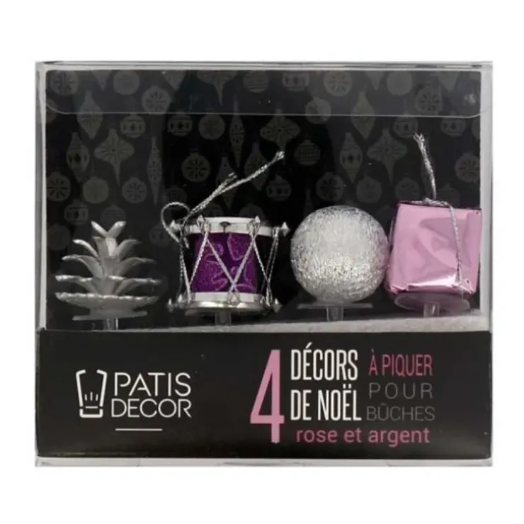 Cerf Dellier Décors de Noël assortis rose argent sur pique (x4) Sale