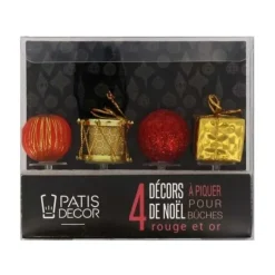 Cerf Dellier Décors de Noël assortis rouge doré sur pique (x4) Discount